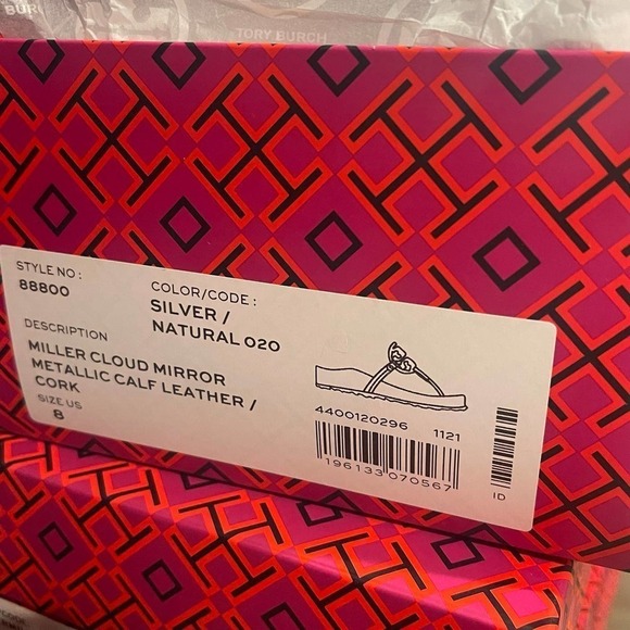 New Tory Burch Miller Cloud Metallic Leather Thong Sandals Size 8 NWT - Picture 5 of 6